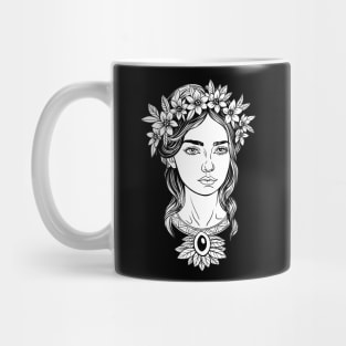 Beautiful young woman in a flower wreath Mug